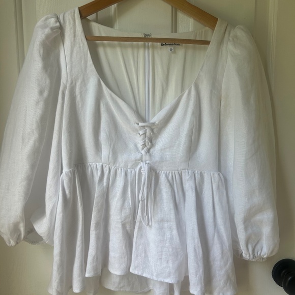 Reformation Abigail Linen Top - White - Size 8 - Picture 2 of 5